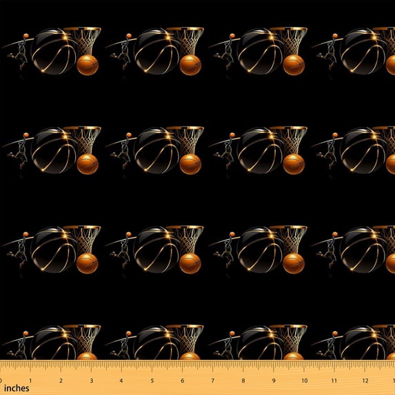 Erosebridal Black Gold Basketball Fabric by the Yard 1 Yard, Hoop Player Dunk Pattern Home Decor Fabric by the Yard
