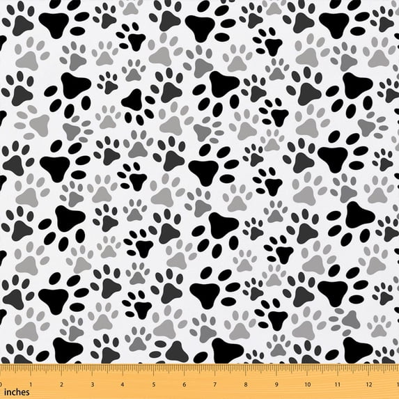 Erosebridal Black Gray Paw Print Fabric by the Yard 1 Yard, Dalmatian Spot Pattern Home Decor Fabric by the Yard