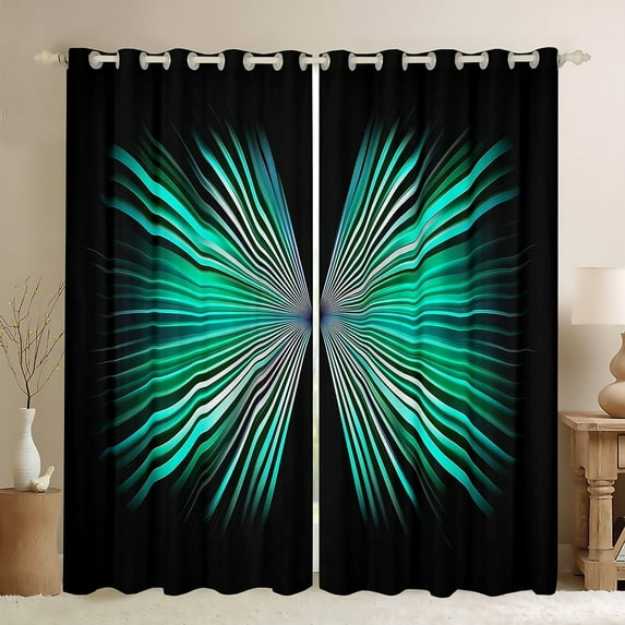 Erosebridal Black Green Curtains for Living Room, Geometric Stripe 30%-50% Blackout Curtains Set of 2 (38x45)
