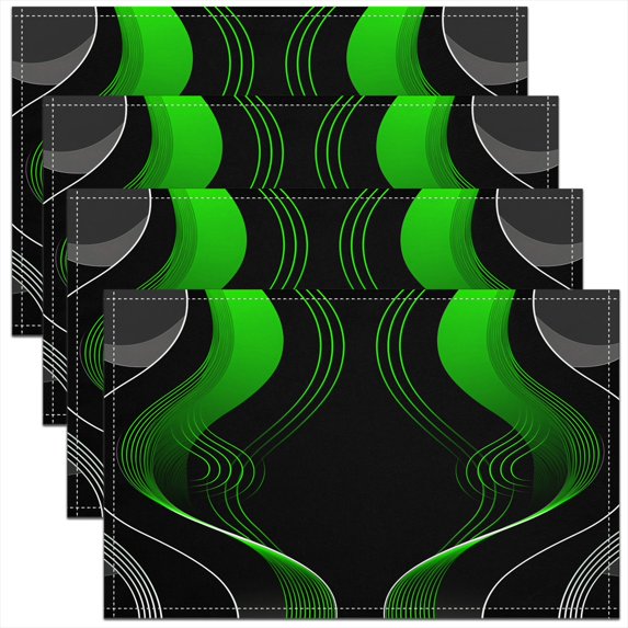 Erosebridal Black and Green Placemats Set of 4, Modern Stripe Table Mats for Dining Table Set of 4, Stylish Place Mats for in Door Dinning, Kitchen Decorative