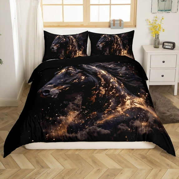Erosebridal Black Horse Duvet Cover King, 3D Farm Animal Comforter Cover King, Rustic Farmhouse Decorative, Reversible 3pcs, (No Comforter)