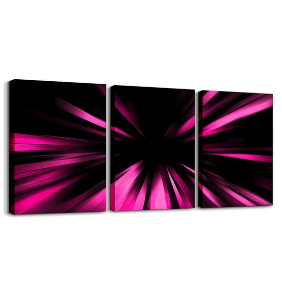 Erosebridal Black Hot Pink Abstract Line Paintings Wall Decor Framed, Geometric Striped Wall Decorations for Living Room