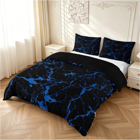 Erosebridal Black Marble Blue Crack Duvet Cover King,Modern Stone ...