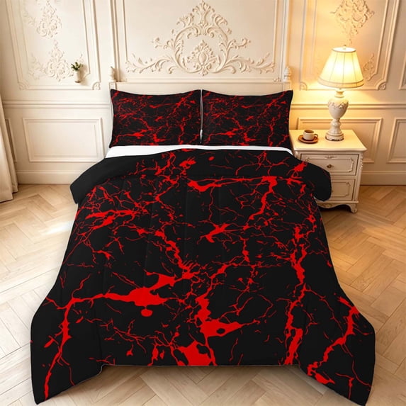 Erosebridal Black Marble Red Crack Queen Comforter Set,Modern Stone ...
