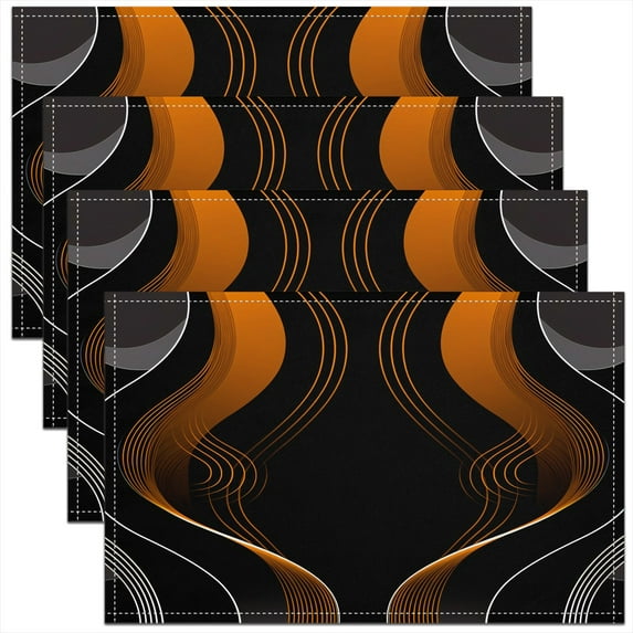Erosebridal Black Orange Place Mats Set of 4 for in Door Dinning, Abstract Stripe Table Place Mats for in Door Dining, Stylish Placemats, Room Decor