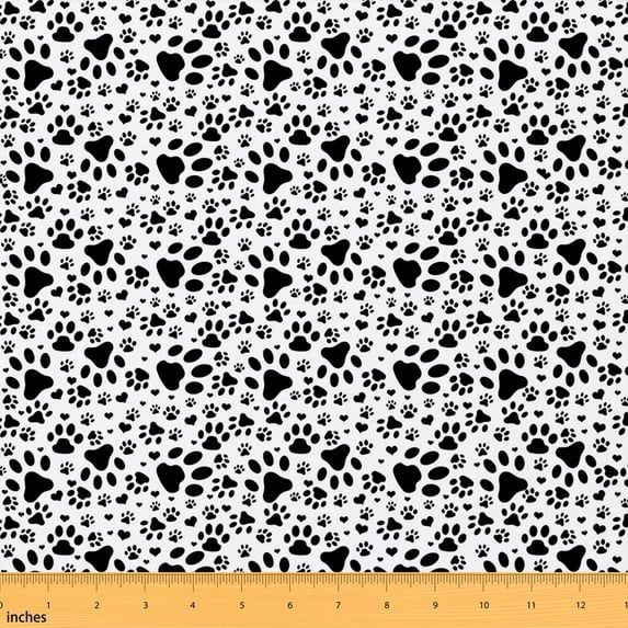 Erosebridal Black Paw Print Fabric by the Yard 5 Yards, Dalmatian Spot Pattern Fabric for Sewing