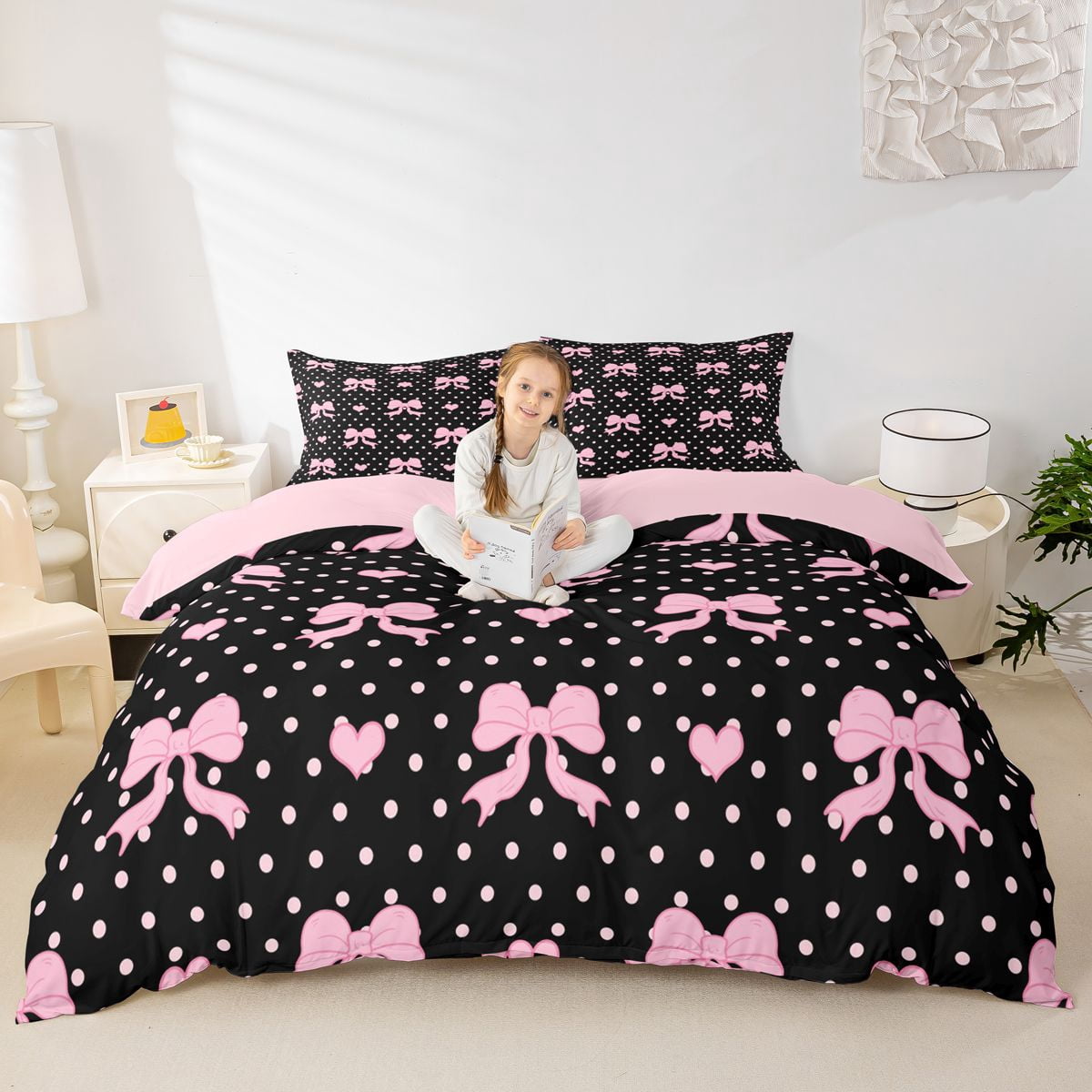 Erosebridal Black Pink Bow-tie Duvet Cover Set for Girl, Princess ...
