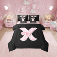 thumbnail image 1 of Erosebridal Black Pink Bowknot Bedding King Size, Initial Letter X Bedding Sets King Size, Cartoon Monogrammed Reversible Bed Set, Breathable Bedroom Decorative, 7pcs, 1 of 6