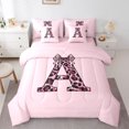 thumbnail image 1 of Erosebridal Black Pink Leopard Print Bow Knot Girl Twin Bedding Sets 7-Piece,Personalized Initial A Bedding Comforter Set For Teens,Pink Reversible, 1 of 6