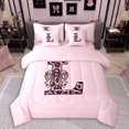 thumbnail image 1 of Erosebridal Black Pink Leopard Print Bow Knot Girl Twin Bedding Sets 7-Piece,Personalized Initial L Bedding Comforter Set For Teens,Pink Reversible, 1 of 6