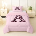 thumbnail image 1 of Erosebridal Black Pink Leopard Print Bow Knot Girl Twin Comforter Sets 3-Piece,Personalized Initial A Bedding Set For Teens,Pink Reversible, 1 of 6