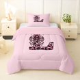 thumbnail image 1 of Erosebridal Black Pink Leopard Print Bow Knot Girl Twin Comforter Sets 3-Piece,Personalized Initial L Bedding Set For Teens,Pink Reversible, 1 of 6