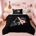 thumbnail image 1 of Erosebridal Black Pink Letter A Floral Bow Print Twin Comforter Sets, Monogram Style Bedding Set for Girls, Black Reversible 2pcs, 1 Comforter and 1 Pillowcase, 1 of 6