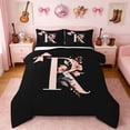 thumbnail image 1 of Erosebridal Black Pink Letter R Floral Bow Print Queen Comforter Set, Monogram Style Bedding Comforter Set for Girls, Black Reversible 3-Piece, 1 Comforter and 2 Pillowcases, 1 of 6