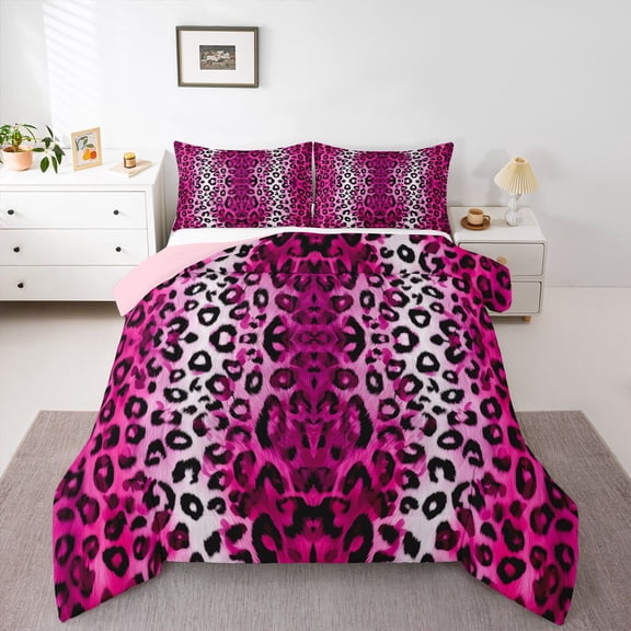 Erosebridal Black Pink White Cheetah Print Queen Comforter Set 3pcs For Teens Adults,Abstract Animal Print Bedding Comforter Set,Pink Reversible