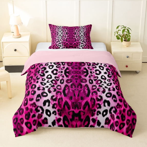 Erosebridal Black Pink White Cheetah Print Twin Comforter Sets 3-Piece For Teens Adults,Abstract Animal Print Bedding Set,Pink Reversible