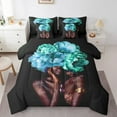 thumbnail image 1 of Erosebridal Black Princess Bed in a Bag Twin size, Modern Fashion Bedding Twin Size, Cyan Flower Floral Reversible Bed Set, Super Cozy Room Decorative, 7pcs, 1 of 6