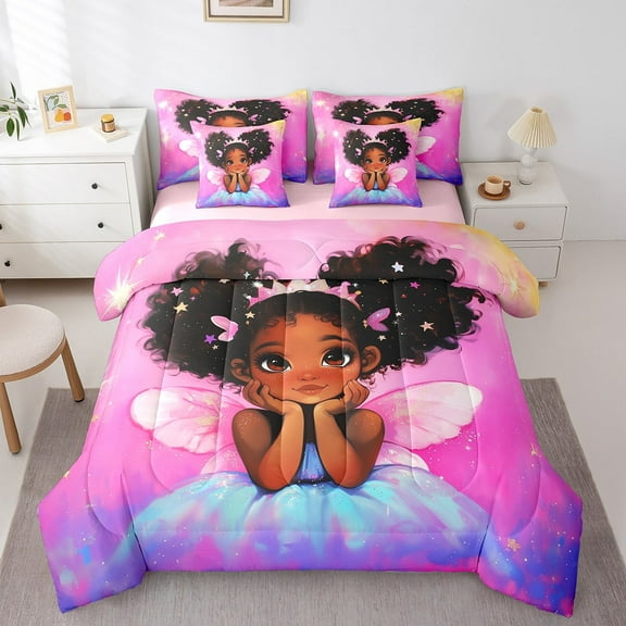Erosebridal Black Princess Bedding Sets King Size, Kawaii Fairy Comforter Sets with Sheets, Butterfly Wings Decor, Reversible 7pcs