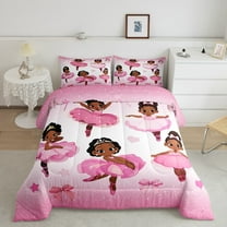 Erosebridal Black Princess Bedding Sets Queen with Comforter, Ballet Dancer Duvet Insert, Kawaii Pink Bow Decor, Lightweight 3pcs