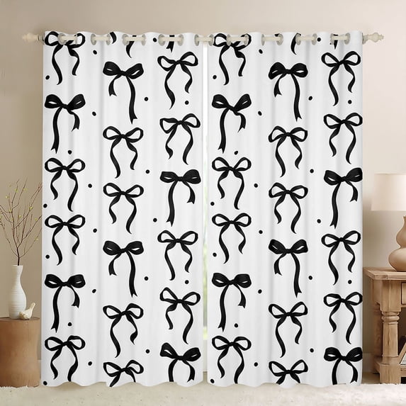Erosebridal Black Princess Bowknot Black Out Curtains,Cartoon Coquette Bow Curtains Pack of 2 (42x63 Each) For Kids Girls