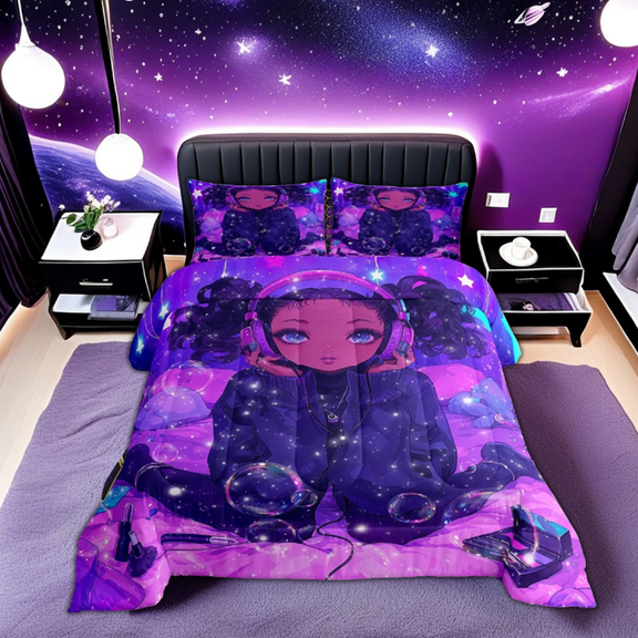 Erosebridal Black Princess Comforter Set American African Twin Bedding Sets Reversible Colorful Stars Bed Comforter Set Teen Women Purple Blue Aesthetics Quilt Set