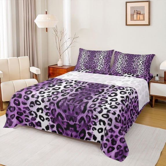Erosebridal Black Purple Cheetah Print Bed Sheets 4pcs For Teens Adults,Abstract Animal Print King Sheets