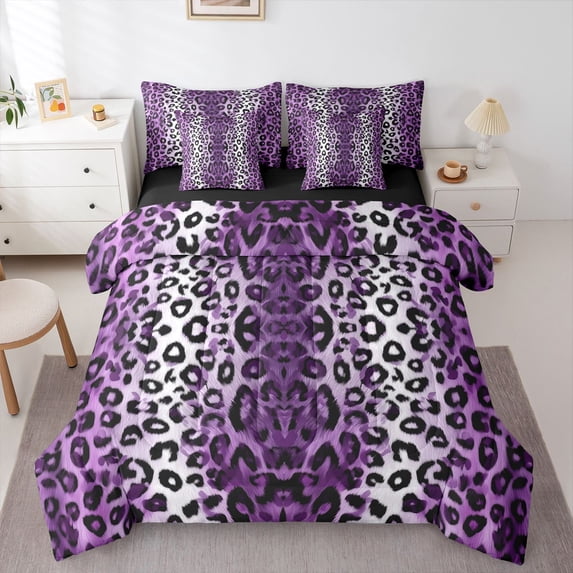 Erosebridal Black Purple Cheetah Print Bedding Comforter Set 7 Pieces For Teens Adults,Abstract Animal Print Full Bedding Set,Black Reversible