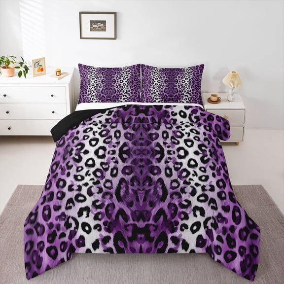 Erosebridal Black Purple Cheetah Print Queen Comforter Set 3pcs For Teens Adults,Abstract Animal Print Bedding Comforter Set,Black Reversible