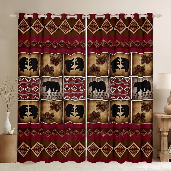 Erosebridal Black Red Aztec Curtains Pack of 2 (42x84 Each), Rustic Bear Curtains Blackout