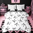 thumbnail image 1 of Erosebridal Black Ribbon Bowtie Girls 7 Pieces Bedding Comforter Set,Kawaii Princess Bowknot Full Bedding Set For Kids,Black Reversible, 1 of 7