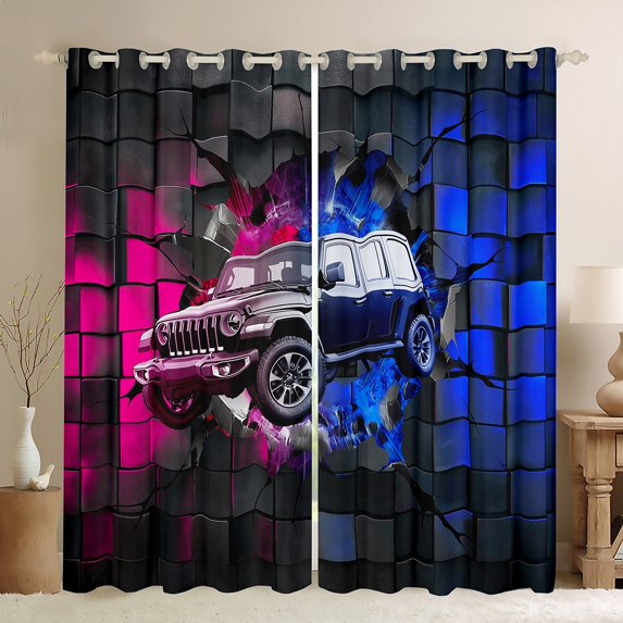 Erosebridal Black Sport Car Curtains for Living Room (52Wx63L),Geometric Plaid Curtains and Drapes (52Wx63L),Extreme Sports 30%-50% Blackout Curtains for Bedroom,Buffalo Room Decor