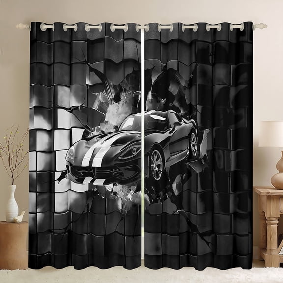 Erosebridal Black Sport Car Curtains Pack of 2 (42Wx63L),Geometric Plaid 30%-50% Black Out Curtains,Extreme Sports Curtains for Living Room (42Wx63L),Buffalo Room Decor