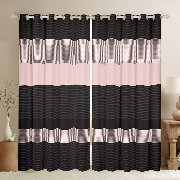 Erosebridal Black Stripes Curtains for Living Room,Geometric Lines Blackout Curtains Set of 2 (38x45),Geometric Theme Curtains and Drapes (38x45),Abstract Room Decor