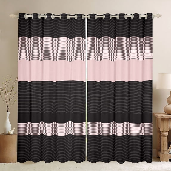 Erosebridal Black Stripes Curtains Pack of 2 (42Wx63L),Geometric Lines Black Out Curtains,Geometric Theme Curtains for Living Room,Abstract Room Decor