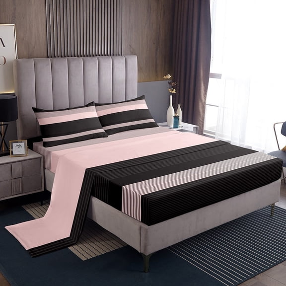 Erosebridal Black Stripes Sheet Set Twin,Geometric Lines Bedding Sets Twin Size,Geometric Theme Twin Sheet Sets,Ultra Soft Abstract Room Decor,3pcs