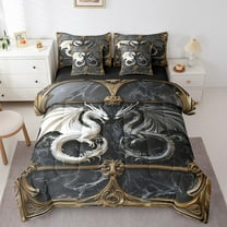 Erosebridal Black White Dragon Bedding Sets Twin Size, 3D Animal Comforter Sets with Sheets, Mountain Galaxy Reversible Bed Set, Ultra Soft Room Decorative, 7pcs