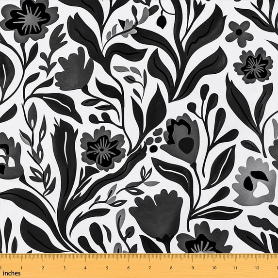 Erosebridal Black White Floral Vine Fabric by the Yard 1 Yard, Gray Leaf Flower Pattern Home Decor Fabric by the Yard