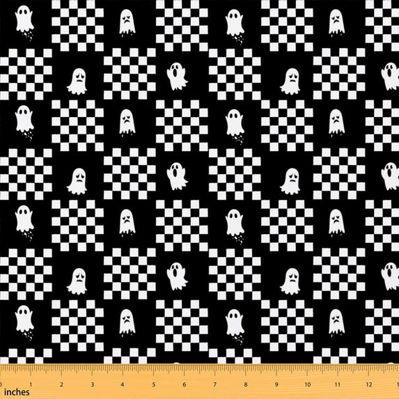 Erosebridal Black White Ghost Fabric by the Yard 1 Yard, Checkerboard Halloween Pattern Home Decor Fabric by the Yard