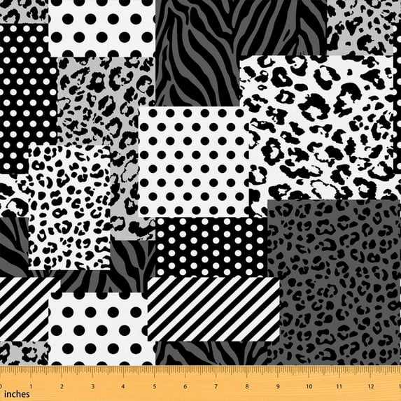 Erosebridal Black White Gray Patchwork Fabric by the Yard 1 Yard, Leopard Zebra Polka Dot Home Decor Fabric by the Yard