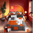 thumbnail image 1 of Erosebridal Black White Grey Orange Bedding Set Twin Geometric Square Comforter Set Adults Geometry Striped Down Comforter Soft Lightweight Modern Abstract Quilt Duvet Insert 1 Pillow Case, 1 of 6