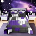 thumbnail image 1 of Erosebridal Black White Grey Purple Bedding Set Queen Geometric Square Comforter Set Adults Modern Geometry Stripes Down Comforter Abstract Line Quilted Duvet 2 Pillow Cases Bedroom Decor, 1 of 6