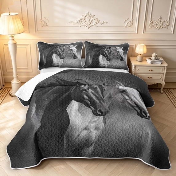 Erosebridal Black White Horse Quilt Full,Classic Style Animals Full ...