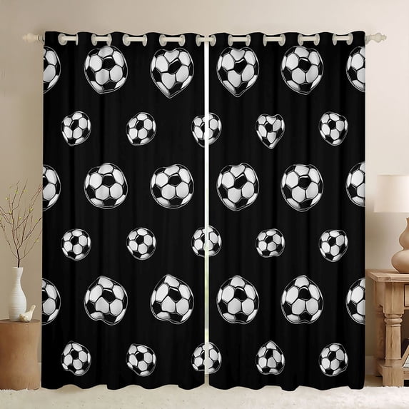 Erosebridal Black White Soccer Black Out Curtains, Sport Curtains Pack of 2 (42x63 Each) for Boys and Girls
