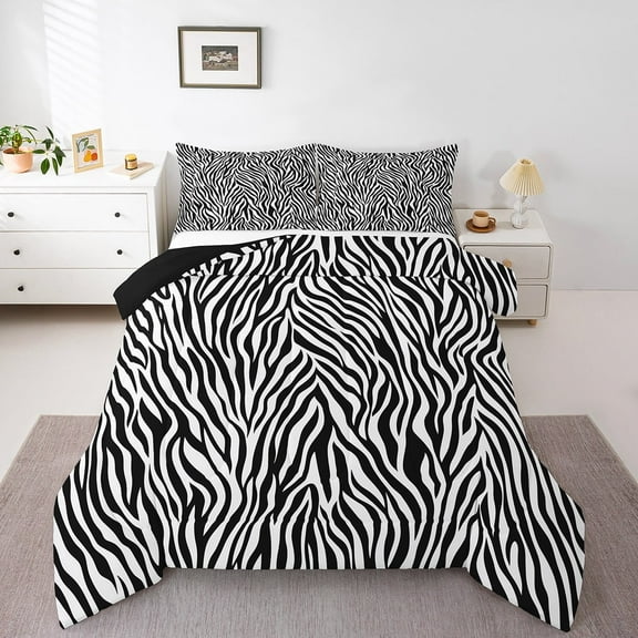 Erosebridal Black White Zebra Print Bedding Sets Queen with Comforter, Wild Animal Duvet Insert, Woodland Wildlife Comforter Sets Queen Size, Ultra Soft Room Decorative, 3pcs