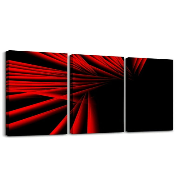 Erosebridal Black and Red Canvas Wall Art Set of 3, Geometric Line Wall Decor for Kitchen