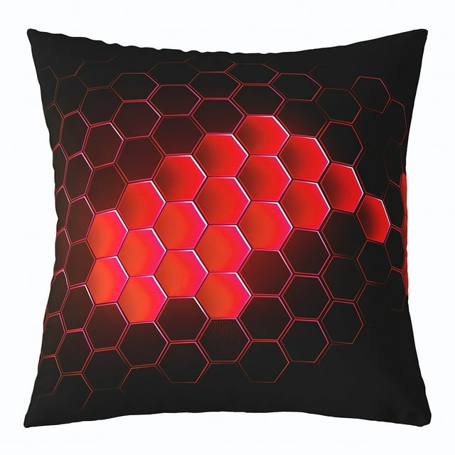 Erosebridal Black and Red Throw Pillow Cover 16x16, Honeycomb Hexagon Print Cushion Cover