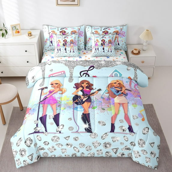 Erosebridal Bling Crystal Bedding Queen Size,Sparkling Glitter Comforter Sets with Sheets,Music Guitar Bedding Sets Queen Size,Breathable Splash Room Decor,Reversible,7 Pieces