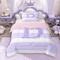 thumbnail image 1 of Erosebridal Bling Glitter Print Stripes Twin Comforter Sets 3-Piece For Boys Girls,Teens Purple Bow D Letter Monogrammed Bedding Set,Pink Reversible, 1 of 6