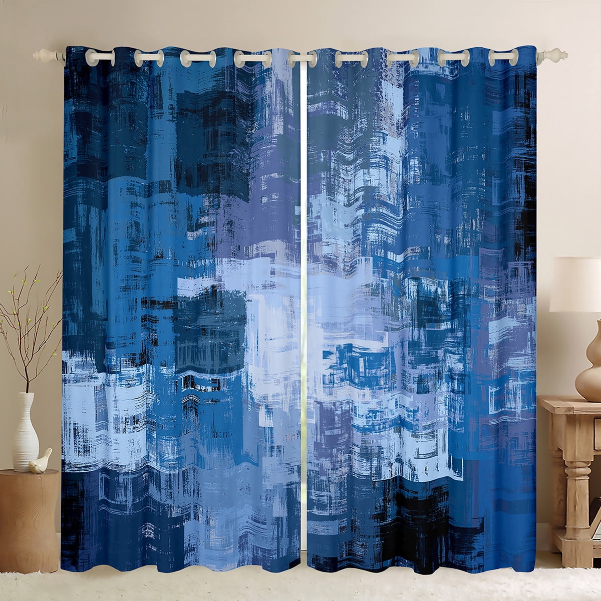 Erosebridal Blue Abstract Curtains for Living Room, Contemporary ...