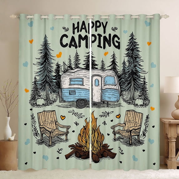 Erosebridal Blue Adventure Car Black Out Curtains For Boys Girls,Kids Teens Happy Camping Curtains Pack of 2 (42x63 Each)